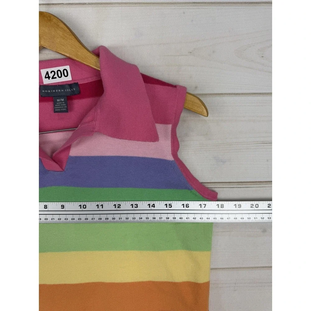 Vintage Northern Isles Shirt Womens Medium Rainbow Stripe Sleeveless Polo 90s - Picture 4 of 7